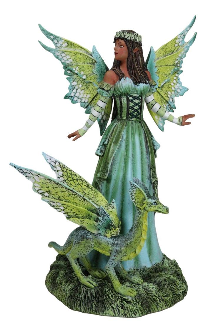 Amy Brown Fantasy Ebony Fairy Jewel Of The Forest With Pet Camo Dragon Figurine