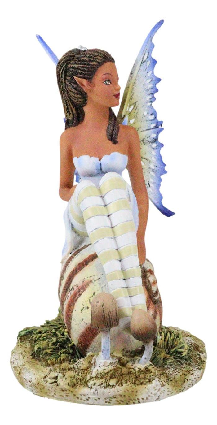 Amy Brown Fantasy Little Fae Ebony Fairy Sitting On Helix Snail Figurine