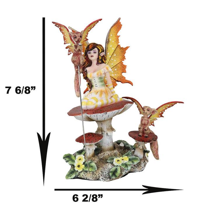 Amy Brown Pretty Summer Fairy On Toadstool Mushroom With Fox Pixie Fairy Statue