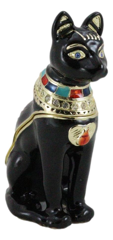Ancient Egyptian Bastet Cat Goddess Pewter Austrian Crystals Trinket Jewelry Box