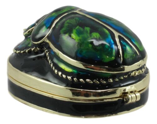 Ancient Egyptian Pewter Green Scarab Jewelry Box 2.25"Long Symbol Of Rebirth