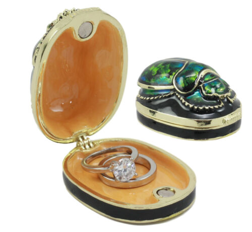 Ancient Egyptian Pewter Green Scarab Jewelry Box 2.25"Long Symbol Of Rebirth
