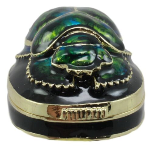 Ancient Egyptian Pewter Green Scarab Jewelry Box 2.25"Long Symbol Of Rebirth