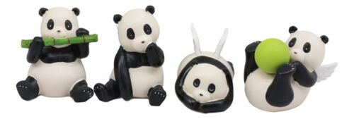 Angel Winged Flying Pandas Hanging Ornament Set Of 4 Resin Decor Figurines