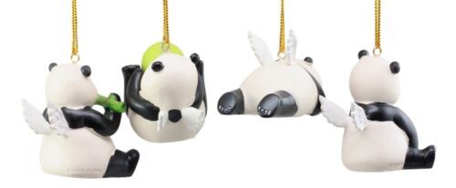 Angel Winged Flying Pandas Hanging Ornament Set Of 4 Resin Decor Figurines