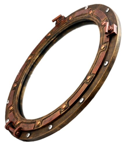 Antique Bronze Rust Finish Nautical Marine Ship Porthole Wall Mirror Decor 15"D