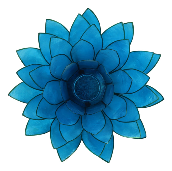 Aqua Blue Capiz Seashells Lotus Flower Votive Tea Light Candle Holder 8.5"D