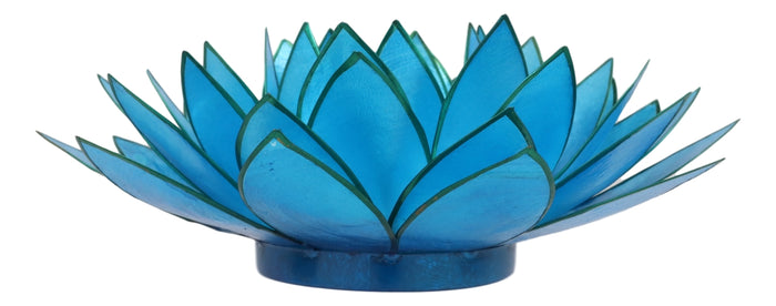 Aqua Blue Capiz Seashells Lotus Flower Votive Tea Light Candle Holder 8.5"D