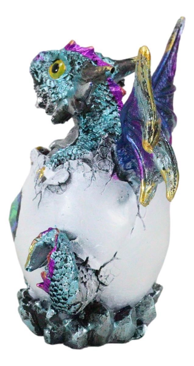 Aqua Blue Iridescent Jeweled Baby Wyrmling Dragon In Crystal Gem Egg Figurine