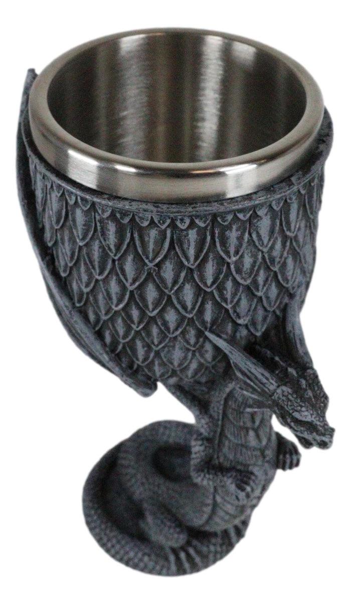 Archaic Gray Stone Dragon Atlas Bearing Globe Of Scales Wine Goblet Chalice Cup