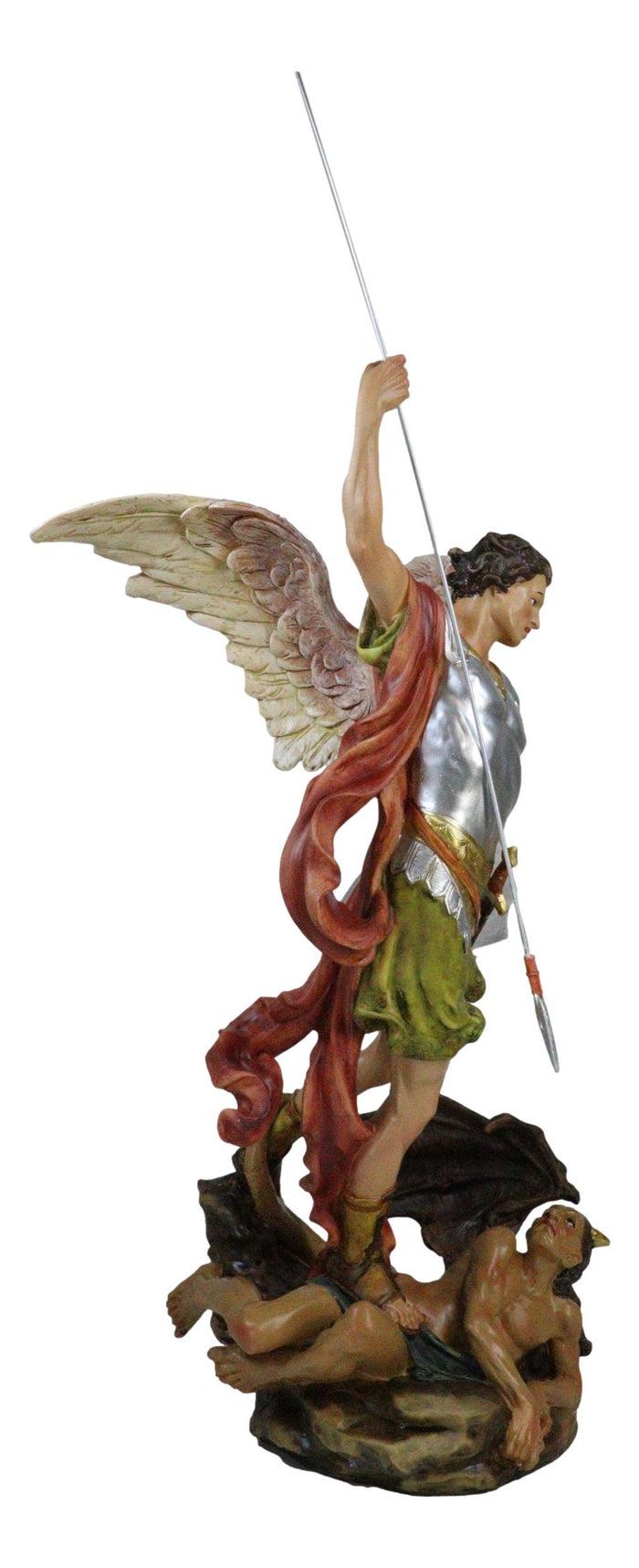 Archangel Saint Michael With Spear And Shield Trampling The Devil Statue 20"H