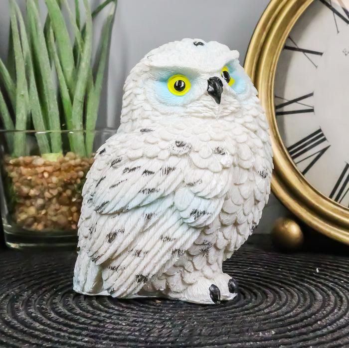 Arctic Ghostlike White Snow Owl Chick Cute Figurine Mini Collectible Sculpture