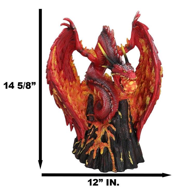 Asher Fire Elemental Ferocious Flamethrower Dragon On Lava Volcano Figurine