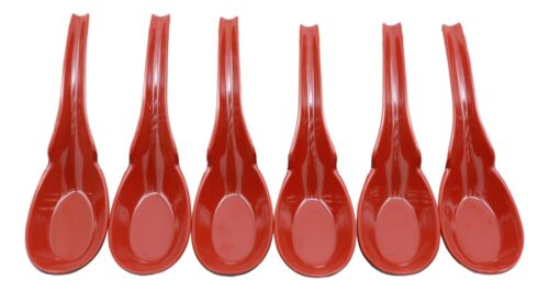 Asian Red Black Melamine Ladle Style Spoons Pack Of 6 Set With Notch And Hook