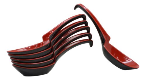 Asian Red Black Melamine Ladle Style Spoons Pack Of 6 Set With Notch And Hook