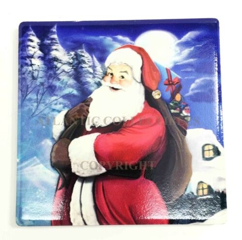 Assorted Christmas Jolly Season Santa Snowman Festive Coaster Set Of 4 With Cork
