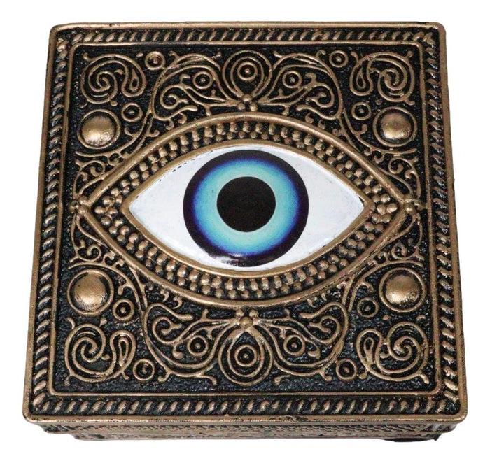 Auspicious Evil Eye Of Providence With Sacred Symbols Square Decorative Box