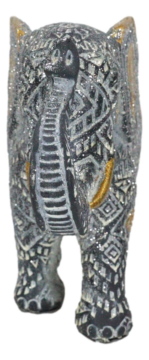 Auspicious Grey Glossy Mosaic Design Noble Aztec Elephant With Trunk Up Figurine