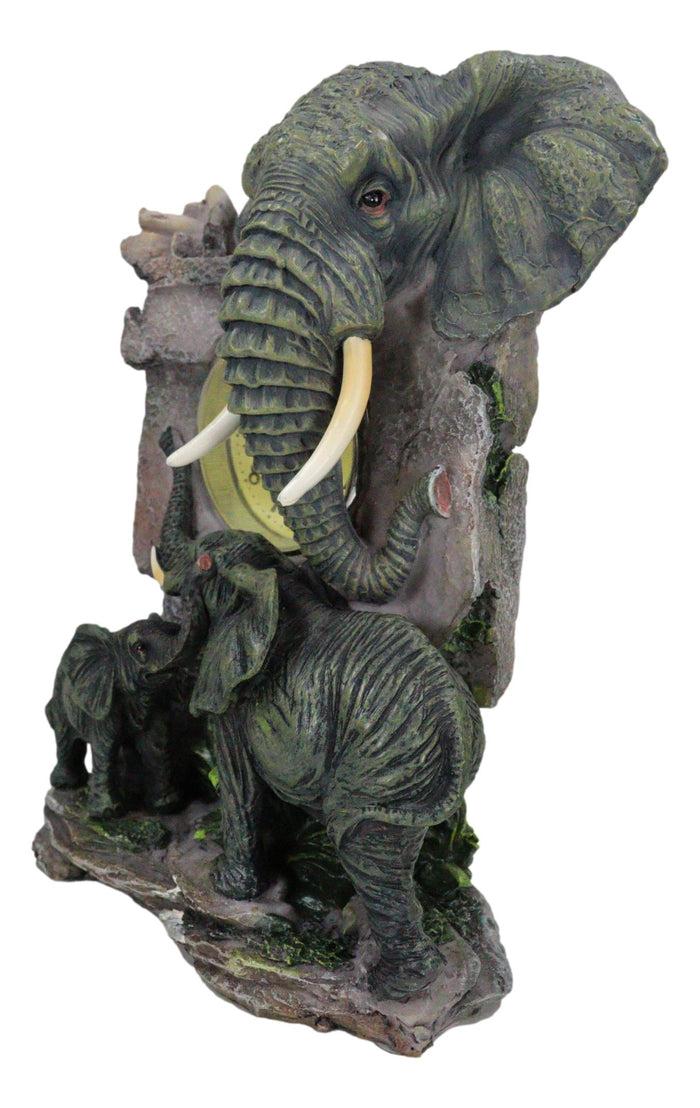 Auspicious Wildlife Safari Savannah Elephant Father And Calf Family Table Clock
