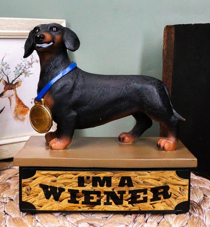 Award Trophy Dachshund Puppy Dog With Gold Medal Standing On Stage Figurine Award Trophy Dachshund Puppy Dog With Gold Medal Standing On Stage Figurine