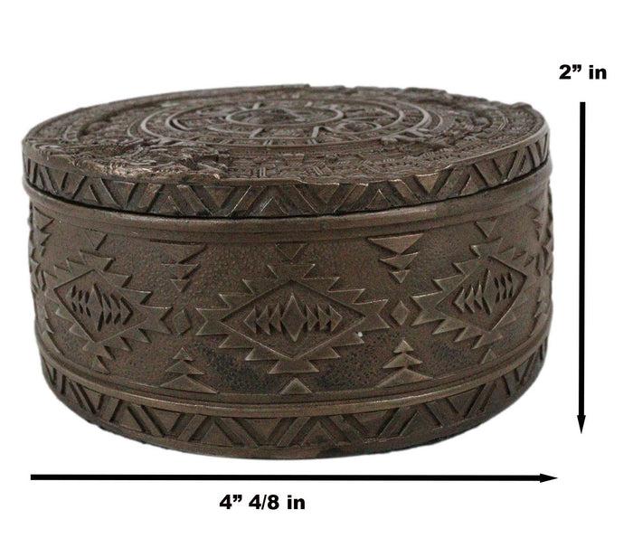 Aztec Maya Solar Sun Calendar Mesoamerican Medallion Jewelry Box Figurine