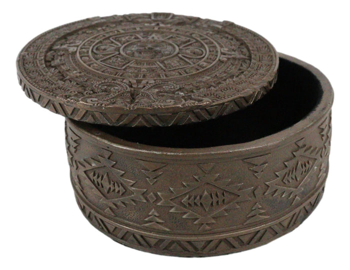 Aztec Maya Solar Sun Calendar Mesoamerican Medallion Jewelry Box Figurine