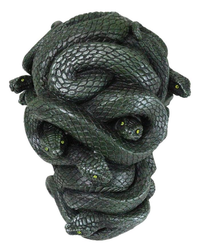 Aztec Quetzalcoatl Green Slithering Snake Serpents Cranium Skull Figurine