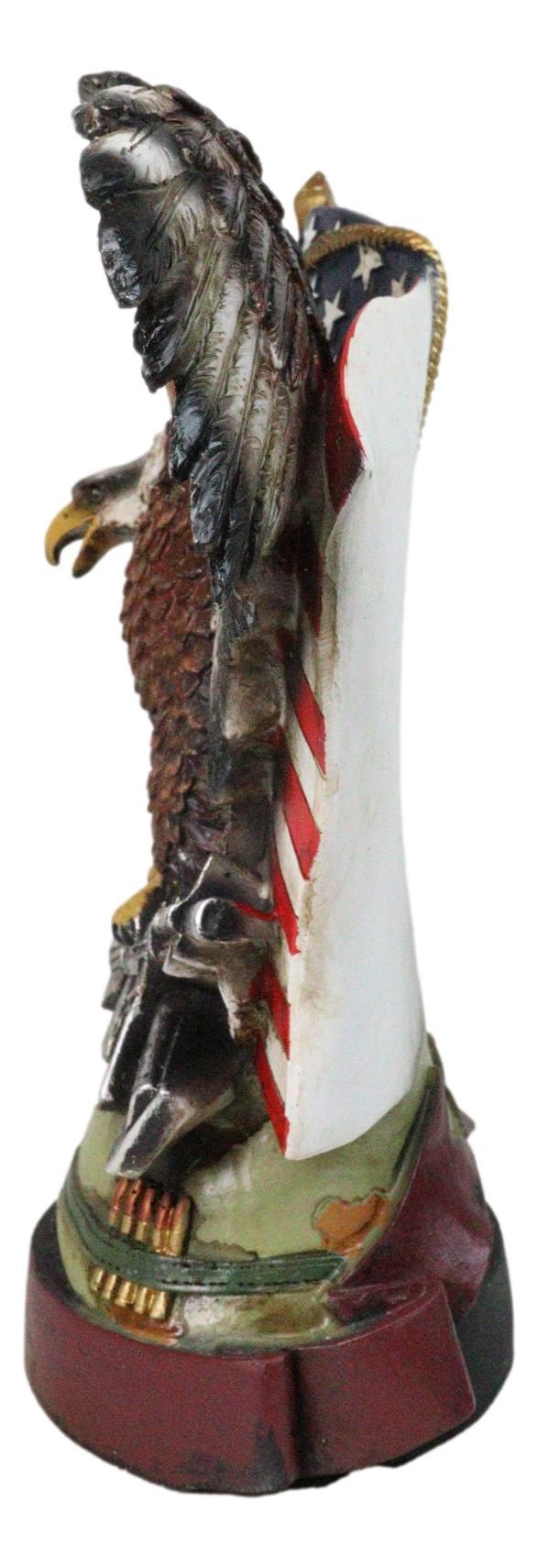 Bald Eagle With Crossed Rifles Soldier Helmet By Star Spangled US Flag Figurine