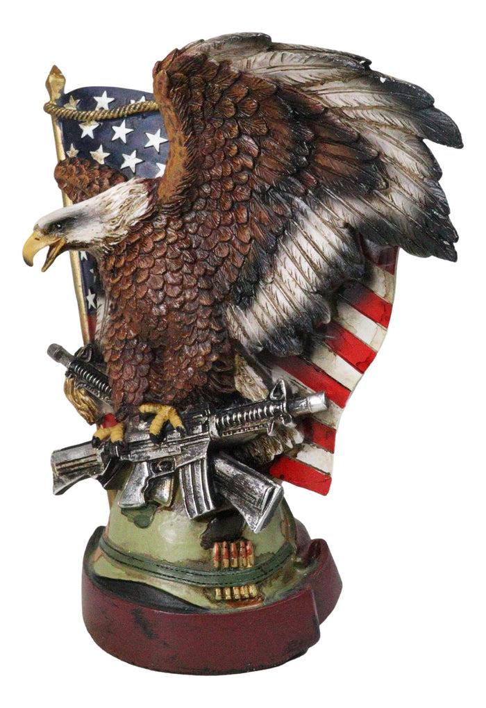 Bald Eagle With Crossed Rifles Soldier Helmet By Star Spangled US Flag Figurine