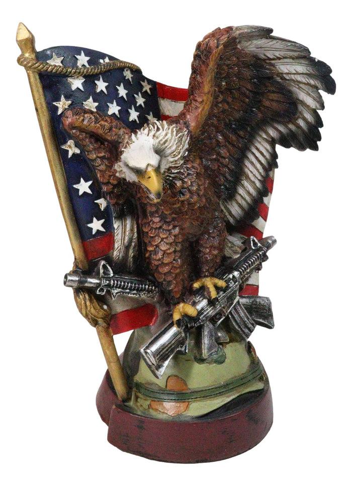Bald Eagle With Crossed Rifles Soldier Helmet By Star Spangled US Flag Figurine