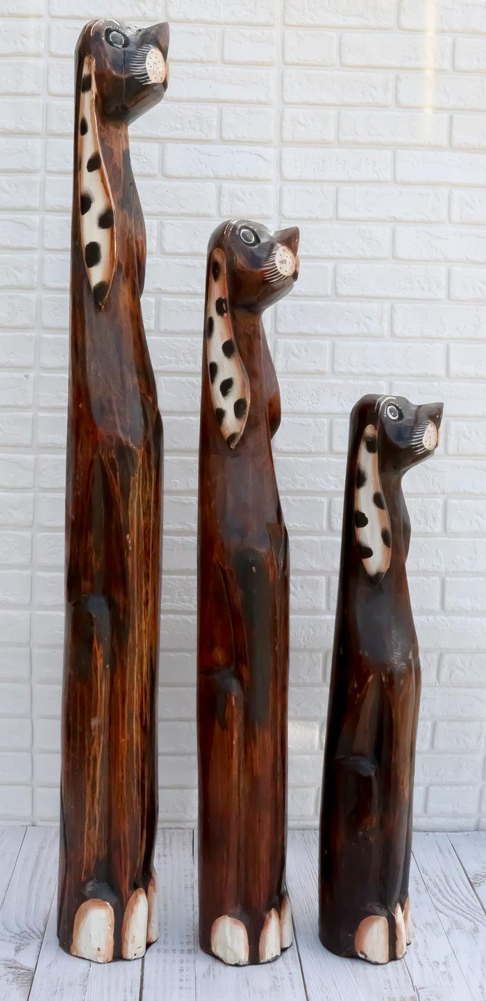 Balinese Wood Handicraft 3 Feet Large Polkadot Ears Canine Hound Dog Set Balinese Wood Handicraft 3 Feet Large Polkadot Ears Canine Hound Dog Set
