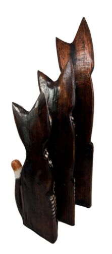 Balinese Wood Handicraft Blue Eyed Feline Cat Family Set Of 3 Figurines 20"H