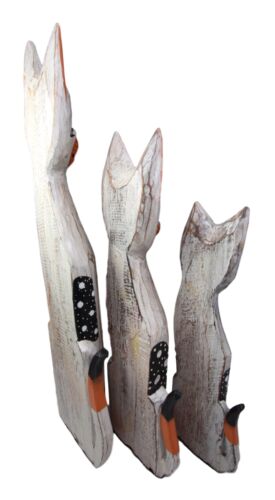 Balinese Wood Handicraft Polka Orange Feline Cat Family Set Of 3 Figurines 20"H
