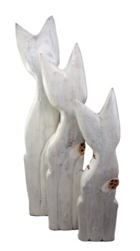 Balinese Wood Handicraft White Siamese Feline Cat Family Set Of 3 Figurines 24"H