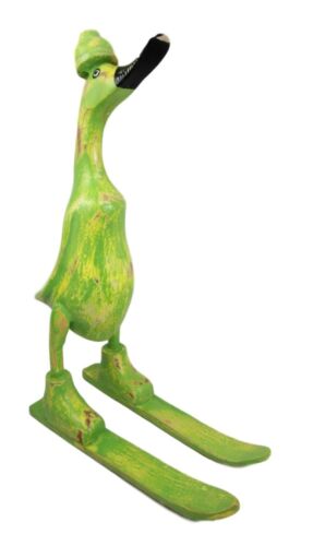 Balinese Wood Handicrafts "Bebek Angsa" Key Lime Green Skiing Duck Figurine