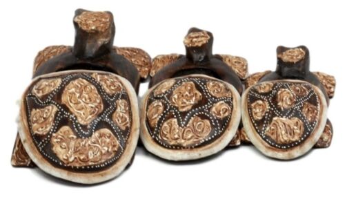 Balinese Wood Handicrafts Carved Shell Turtle Family Ashtray Box Figurine Set