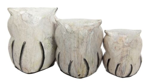 Balinese Wood Handicrafts Golden Night Forest Owl Family Set Of 3 Figurines