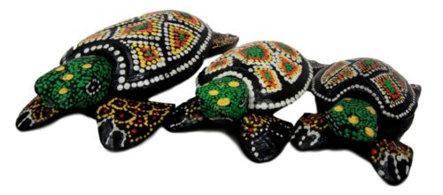 Balinese Wood Handicrafts Green Turtle Family Ashtray Shell Box Figurine Set