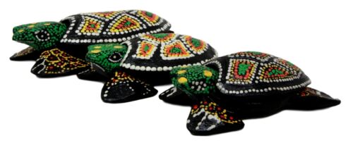 Balinese Wood Handicrafts Green Turtle Family Ashtray Shell Box Figurine Set