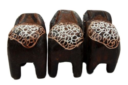 Balinese Wood Handicrafts Jungle Tribal Elephant Miniature Figurines Set 2"L