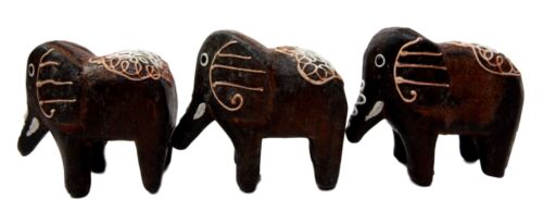 Balinese Wood Handicrafts Jungle Tribal Elephant Miniature Figurines Set 2"L