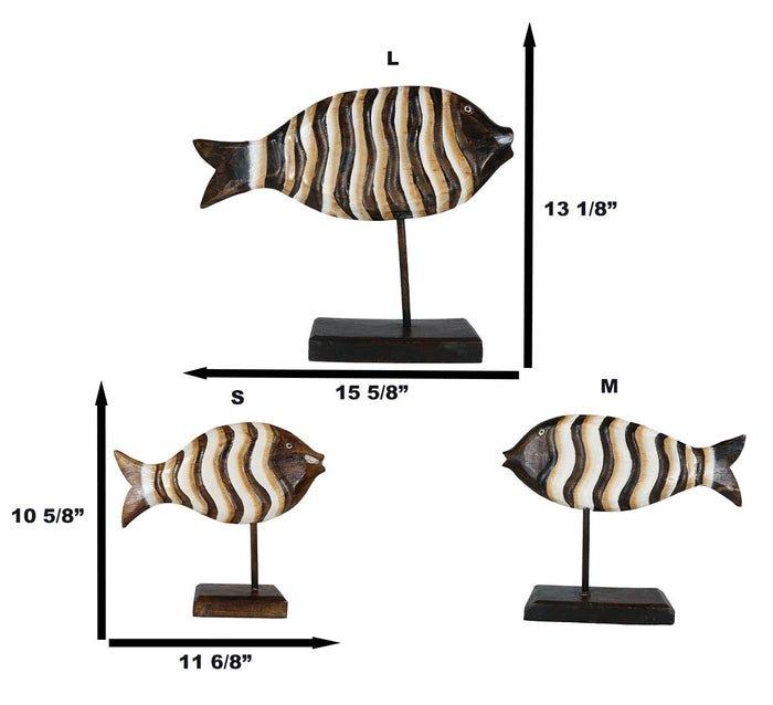 Balinese Wood Handicrafts Large Swimming River Fish Family Set Of 3 Figurines