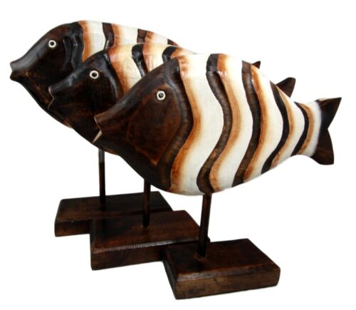 Balinese Wood Handicrafts Large Swimming River Fish Family Set Of 3 Figurines