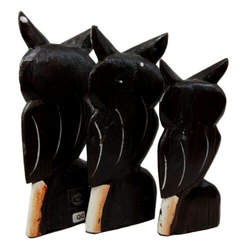 Balinese Wood Handicrafts Star Flower Night Owl Family Set Of 3 Figurines 7.5"H