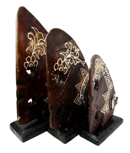 Balinese Wood Handicrafts Tropical Crown Angel Fish Family Set Of 3 Figurines
