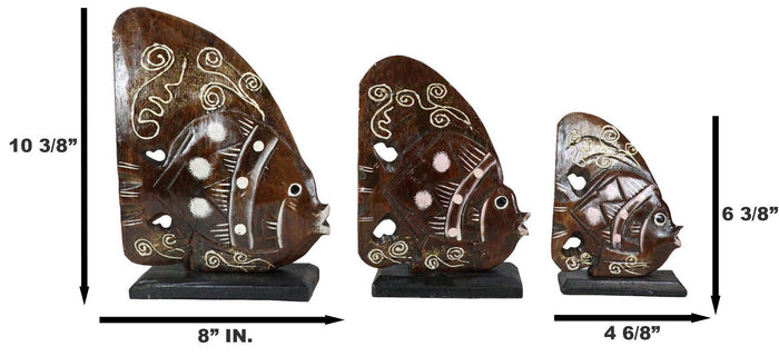Balinese Wood Handicrafts Tropical River Angel Fish Family Set Of 3 Figurines