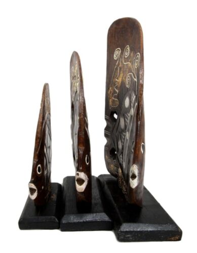 Balinese Wood Handicrafts Tropical River Angel Fish Family Set Of 3 Figurines