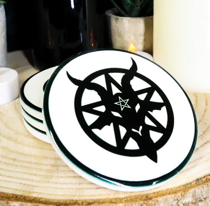 Baphomet Sigil Pentagram Ceramic Coaster Set Of 4 Tiles With Cork Backing