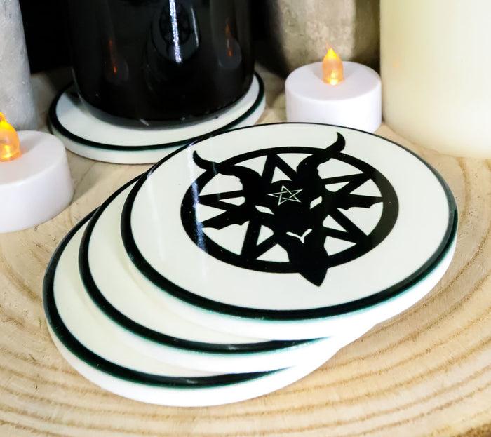 Baphomet Sigil Pentagram Ceramic Coaster Set of 4 Tiles With Cork Backing