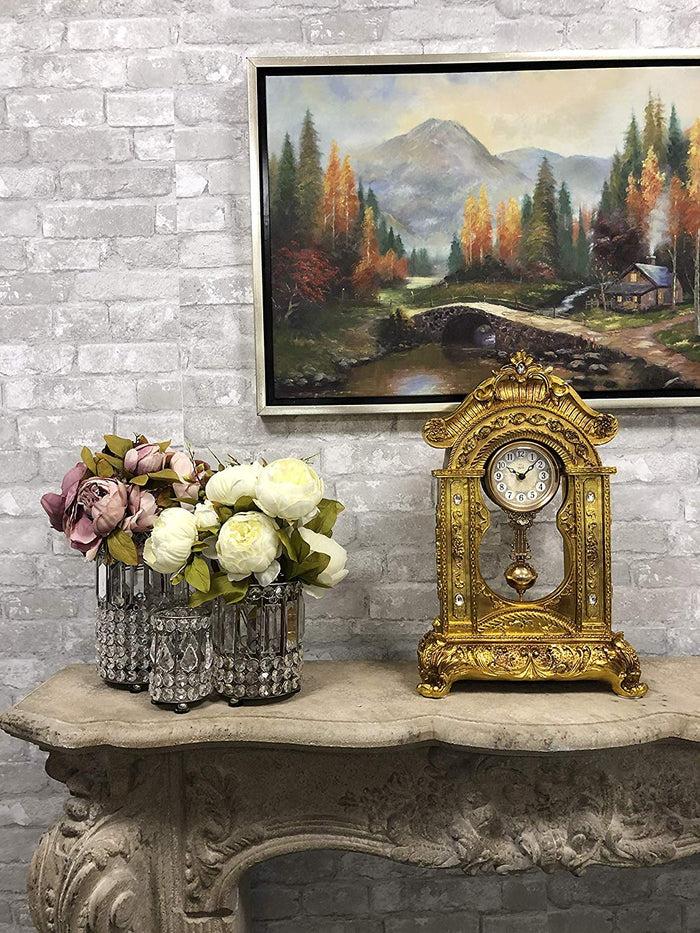 Baroque Rococo Vintage Gold Design Floral Vine Garland Analog Quartz Table Clock